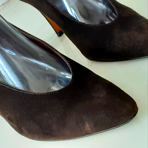 YVES SAINT LAURENT Chocolate Brown Suede Heels Career Party Size 9M - Vtg - Picture 8 of 10